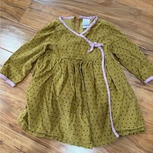 Hanna Andersson Mustard Yellow Polka Dot Dress with Pink Trim